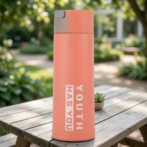 0ae66839-7547-45b4-a28e-d3b2d29d054f YOUTH HAS YOU Glass Water Bottle (Salmon Pink)