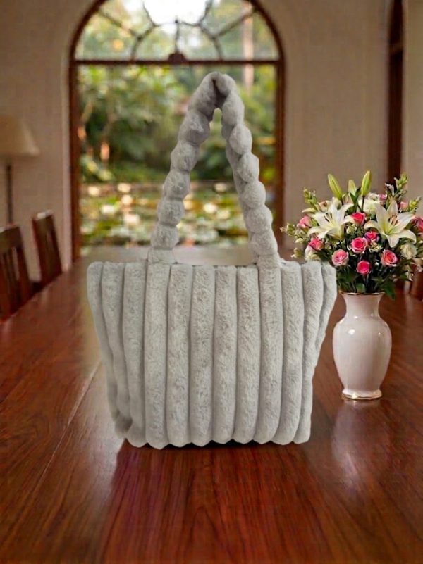 7a13a909-d5c6-4696-858b-939c453e9434 Corduroy Plush Shoulder Tote Bag (Light Grey)
