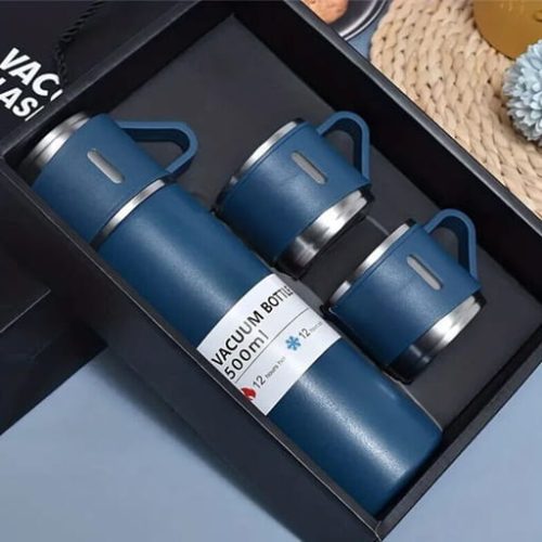 Untitled-1 (3) 500ml Vacuum Flask Set With 3 Cups – Hot & Cold (Dark Blue)