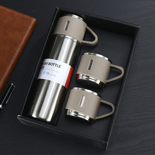 Untitled-15 500ml Vacuum Flask Set With 3 Cups – Hot & Cold (silver)